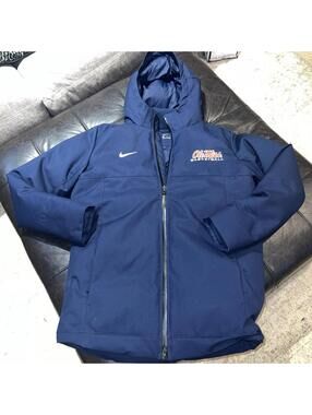 Nike 550 Duck Down Hooded Sideline Navy Blue  Jacket Ole Miss Team Issue M